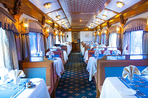 Capital Diner is hoping to evoke the allure of train travel from bygone voyages. This is the interior of the Deccan Odyssey
