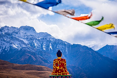 The statue of Buddha overlooking the valley at Langza Village
