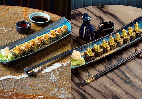 Left: White truffle, tuna and golden maki
Right: White asparagus, truffle and golden maki