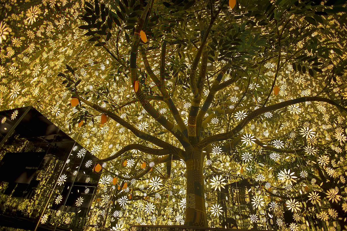 The tree of Smritivan is where people can add paper-made petals to the branches as messages