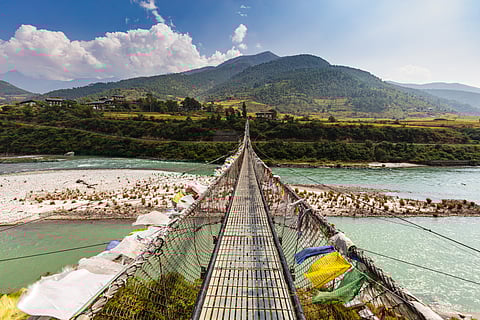 The Punakha Suspension Bridge. Bhutan