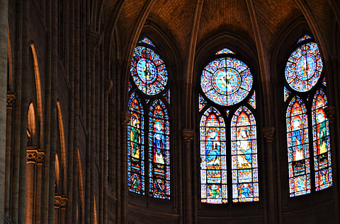 A section of the stained-glass windows have been restored 