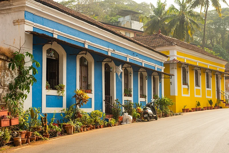 Blue and yellow house in Fontainhas