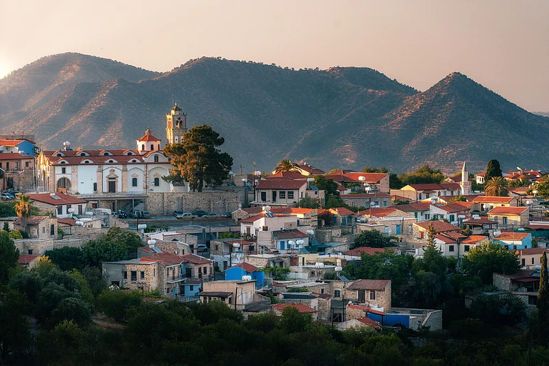 Beautiful view over Lefkara Village and Troodos Mountains in Larnaca district, Cyprus