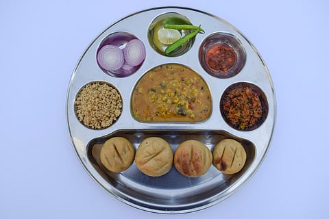 A traditional platter of Daal Bafla