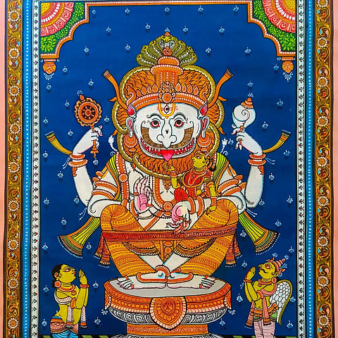 A pattachitra painting of Shri Lakshmi and Narasimha at Raghurajpur
