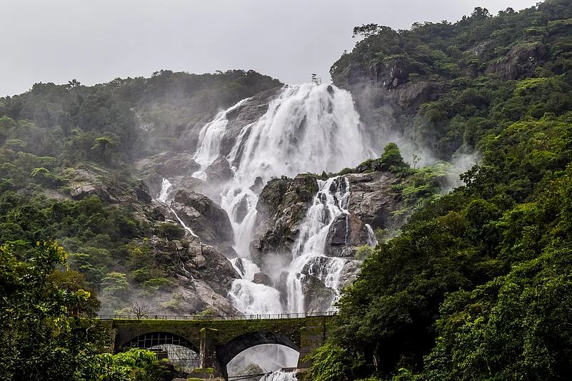 The Dudhsagar Falls in the monsoon