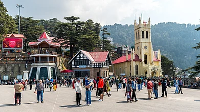 mrinalpal/Shutterstock : Tourists on Ridge Road in Shimla
