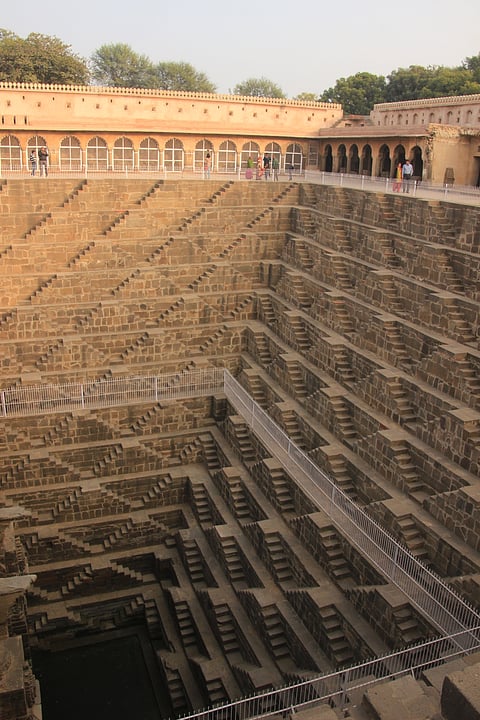 Beautiful geometric giant well of world heritage level, located in India's arid village