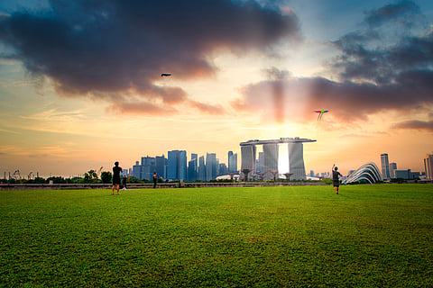 People flying kite at Marina Barrage