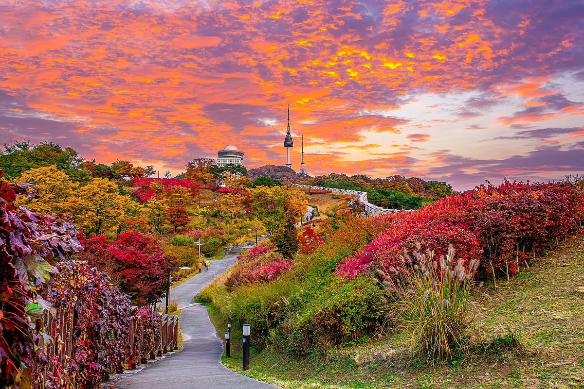Namsan Seoul Tower castle wall during autumn 