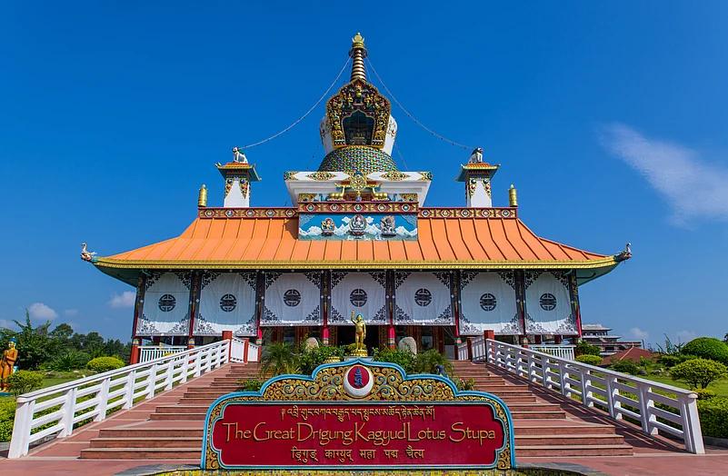 The Great Drigung Kagyud Lotus Stupa (German Temple) in Lumbini, Nepal.