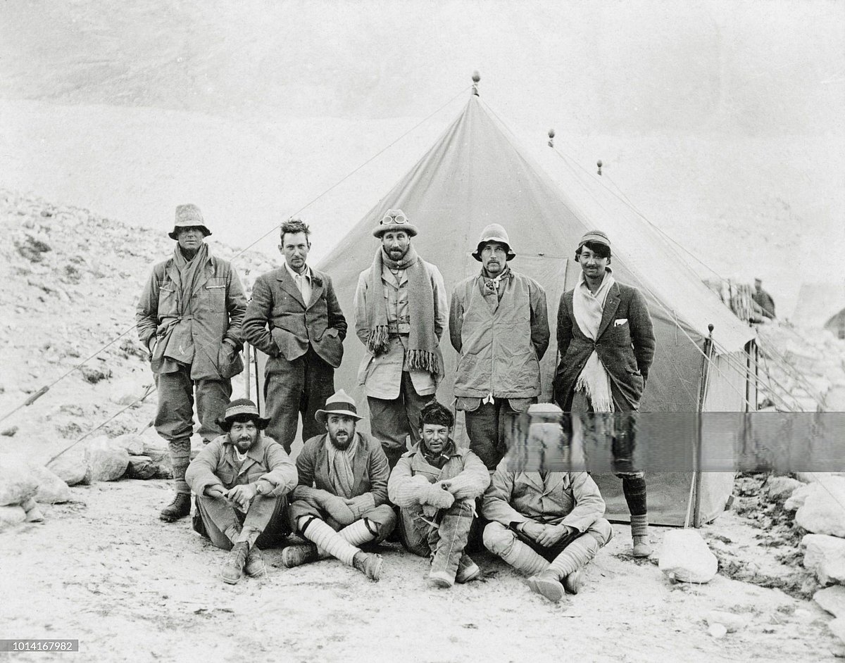 J.B. Noel/Royal Geographical Society via Getty Images : 1924 Mount Everest Expedition team: (top row, left to right) Irvine, Mallory, Hazard, Odell, Hingston