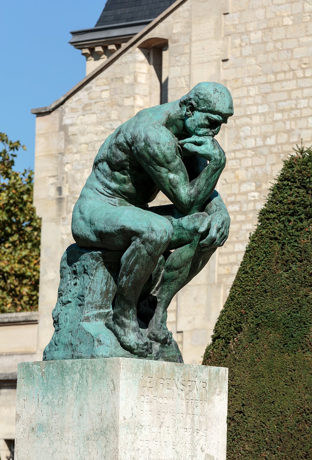 The Thinker, a famous statue by Auguste Rodin in Rodin Museum in Paris