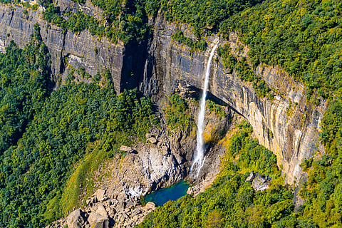 The Nohkalikai Falls are 340m high