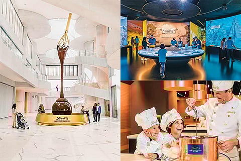 Clockwise from left: The world's tallest chocolate fountain; learn about chocolate's history through immersive videos; join a masterclass at the Lindt Chocolateria