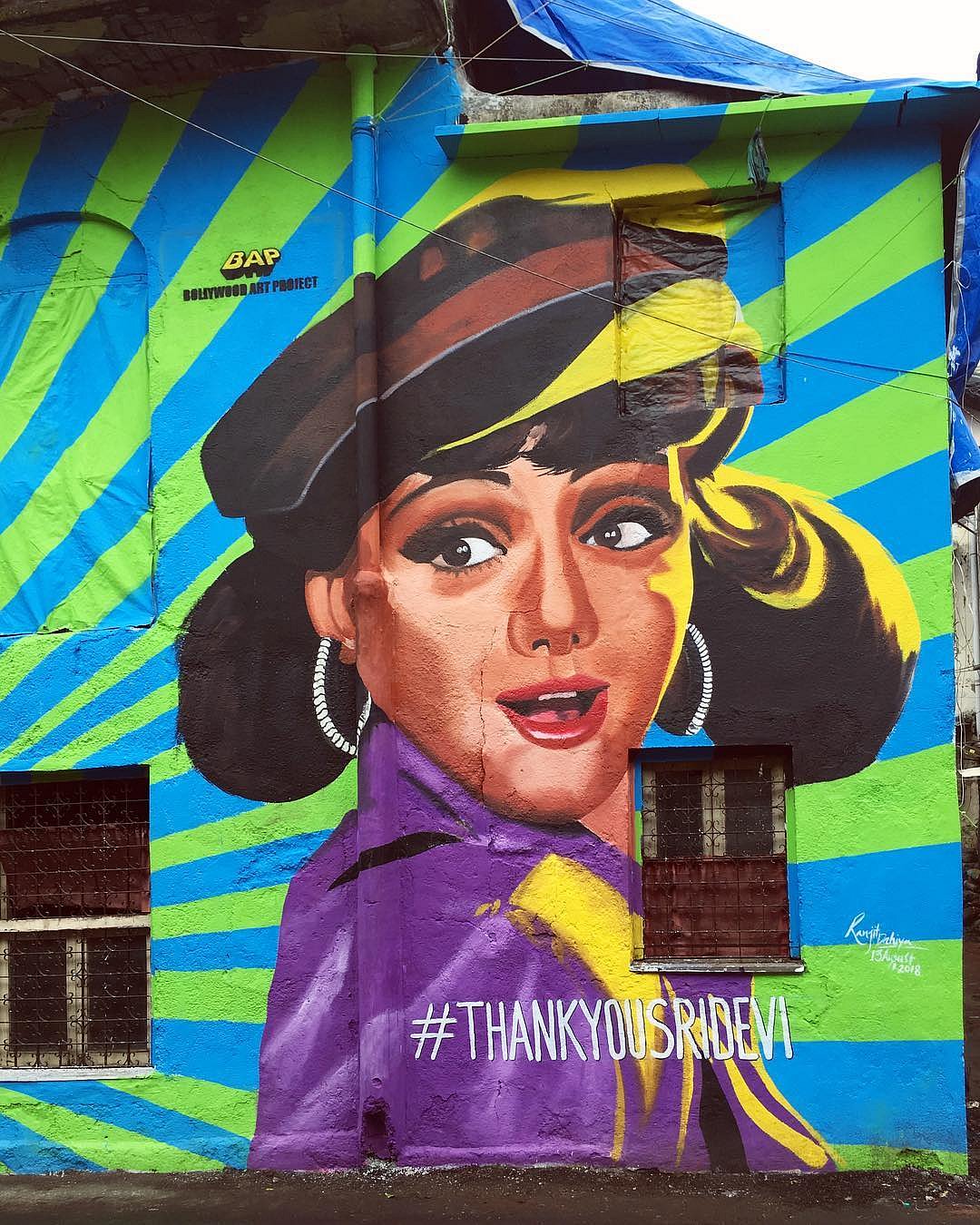The iconic Sridevi mural by Bollywood Art Project on Carter Road in Bandra.