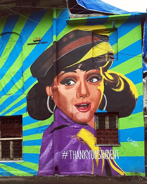 The iconic Sridevi mural by Bollywood Art Project on Carter Road in Bandra.