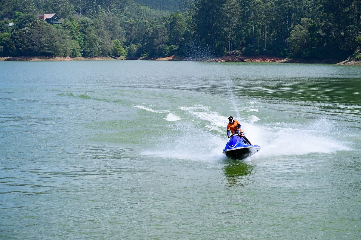 Riding a jet ski at Mattupetty Dam