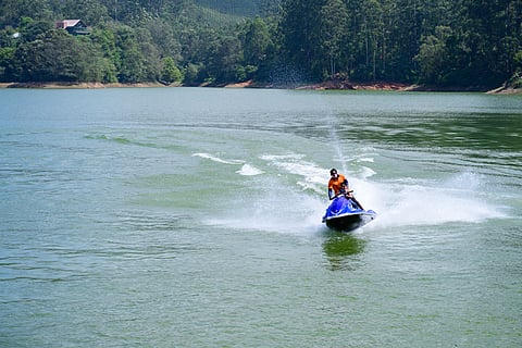 Riding a jet ski at Mattupetty Dam