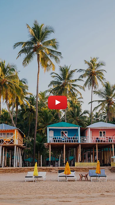 Shutterstock : Tropical palm trees and bungalows in Palolem beach, Goa, India