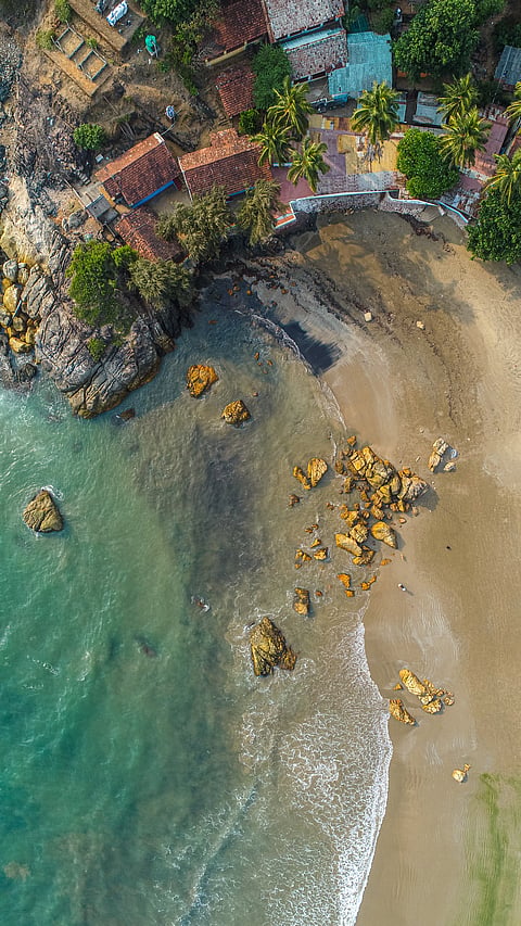 An aerial view of a beach in Gokarna