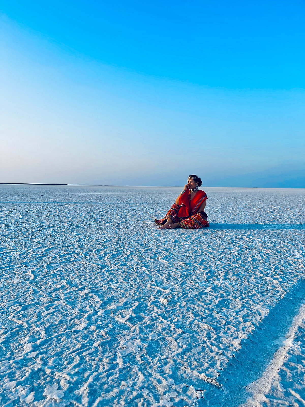 Shivani Singh at the Rann of Kutch in traditional Gujarati attire.