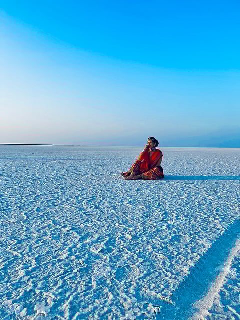 Shivani Singh at the Rann of Kutch in traditional Gujarati attire.