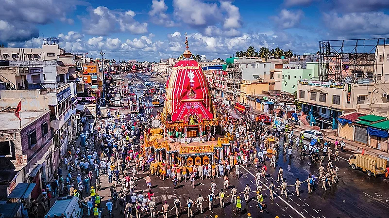 Devotees during Rath Yatra in the temple town of Puri