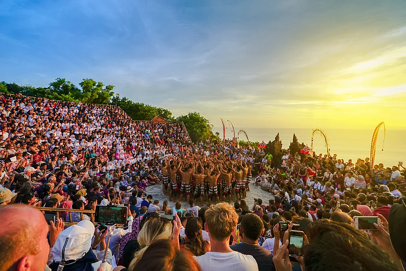 A tari kecak dance performed at Uluwatu Temple in Bali