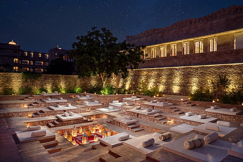The Zenana Mahal is a 700-metre-square banquet lawn complete with a stepped amphitheatre at the Six Senses Fort Barwara