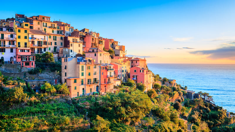 Scenic view of the village of Corniglia in Cinque Terre