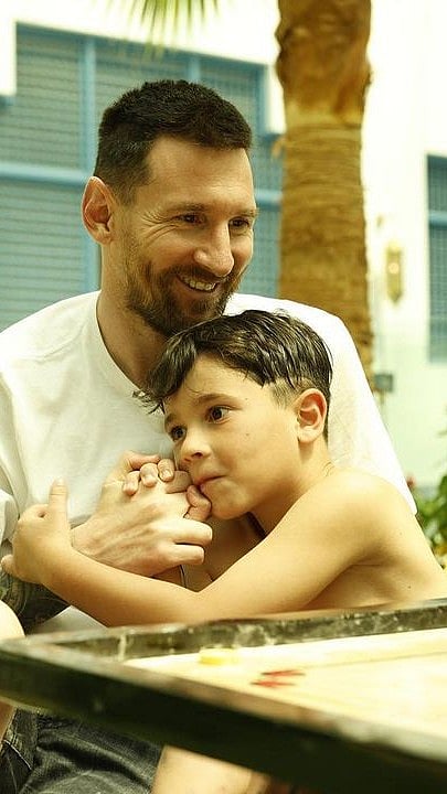 leomessi/instagram : Lionel Messi enjoys an intimate moment with his son in Saudi