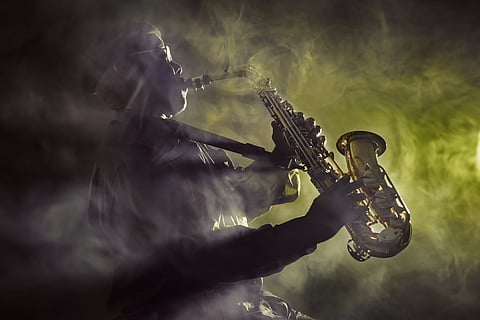 A musician plays jazz music