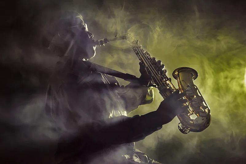 A musician plays jazz music