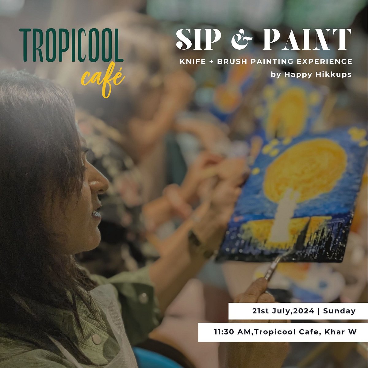 The “Sip and Paint” workshop combines the fun of a social gathering with the thrill of experimenting with a new painting technique