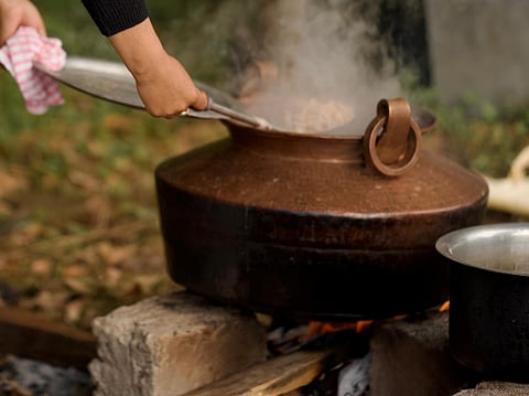 Meals were cooked in brass/copper containers at the festival