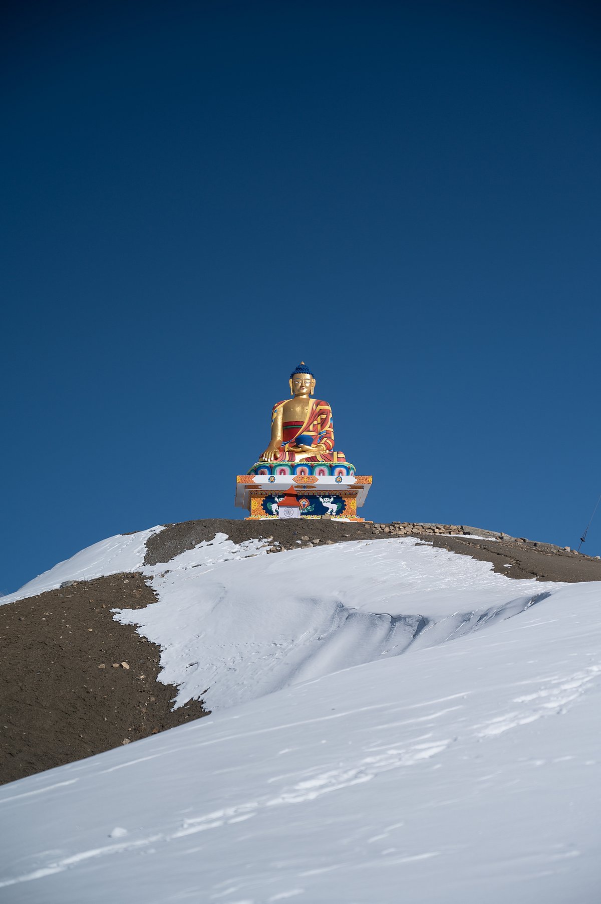 A vertical shot of Buddha statue in Langza village, Spiti Valley in winter - Shutterstock