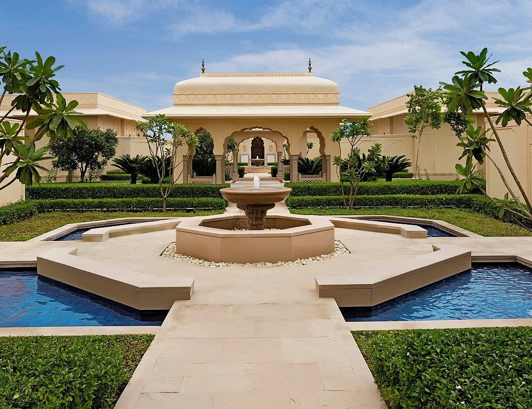 The Oberoi Sukhvilas Spa Resort is a five-star property which boasts beautiful gardens with fountains, reflection pools and traditional architecture