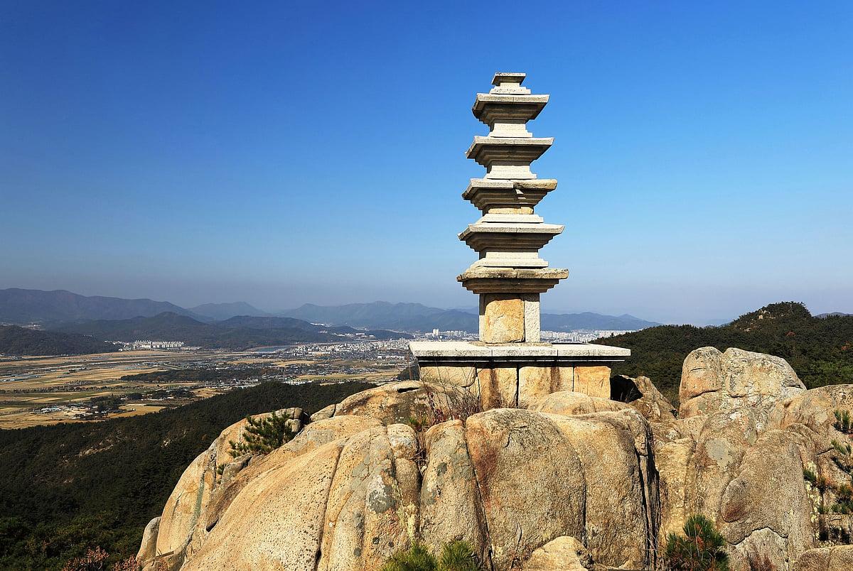 A five-storey stone pagoda on the Namsan Mountain