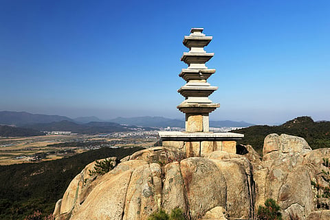 A five-storey stone pagoda on the Namsan Mountain