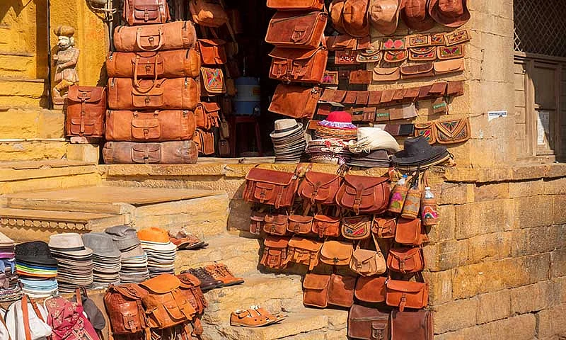 The traditional leatherwork articles at Bapu Bazaar