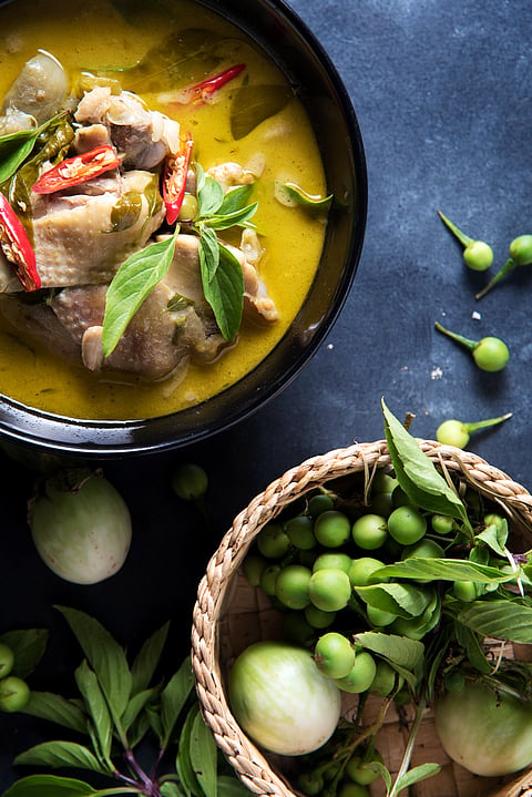Thai food chicken green curry is a popular choice