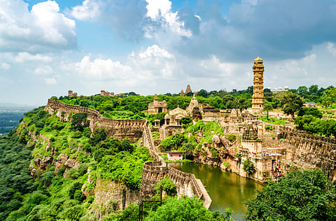 Chittorgarh Fort and the sacred body of water called Gaumukh Kund