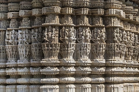 Intricate carvings at the Surya Narayan Temple