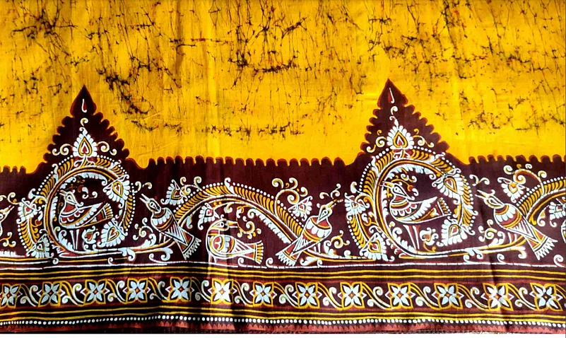 The distinctive Shantiniketan batik work on a Bengal saree.