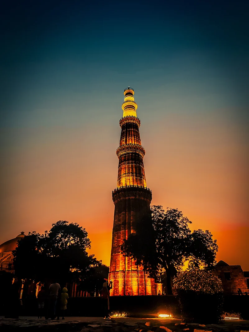 Qutub Minar lit up at night
