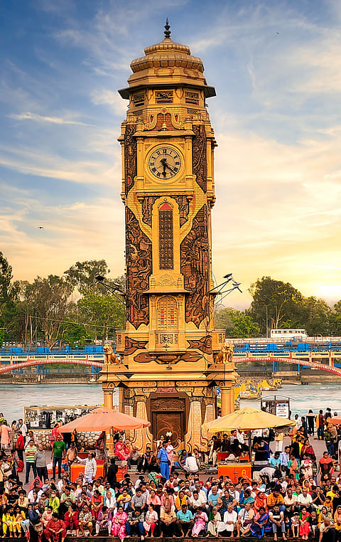 Decorative clocktower also known as the Raja Birla Tower at Har Ki Paur