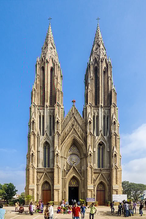 The stunning facade of St. Philomena's Church in Mysore