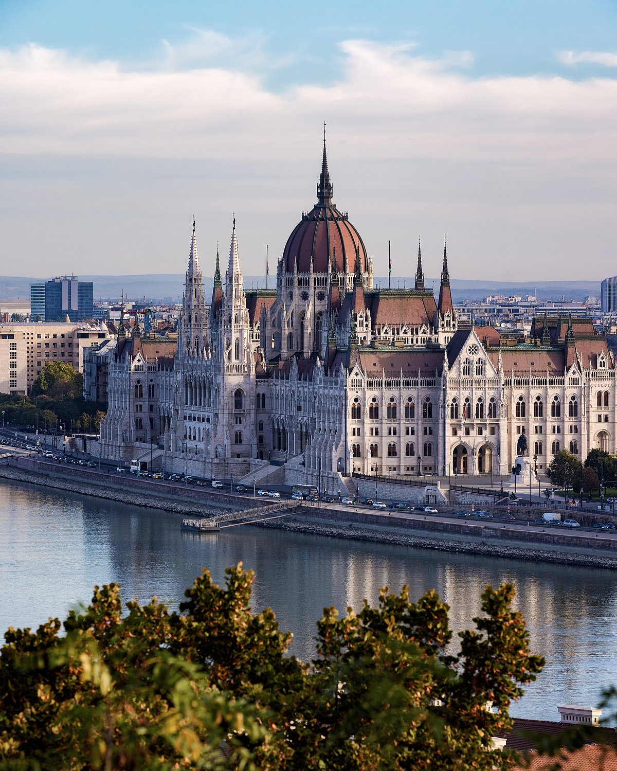 the broad panorama of the Danube is dominated by the imposing bulk of the Hungarian Parliament building